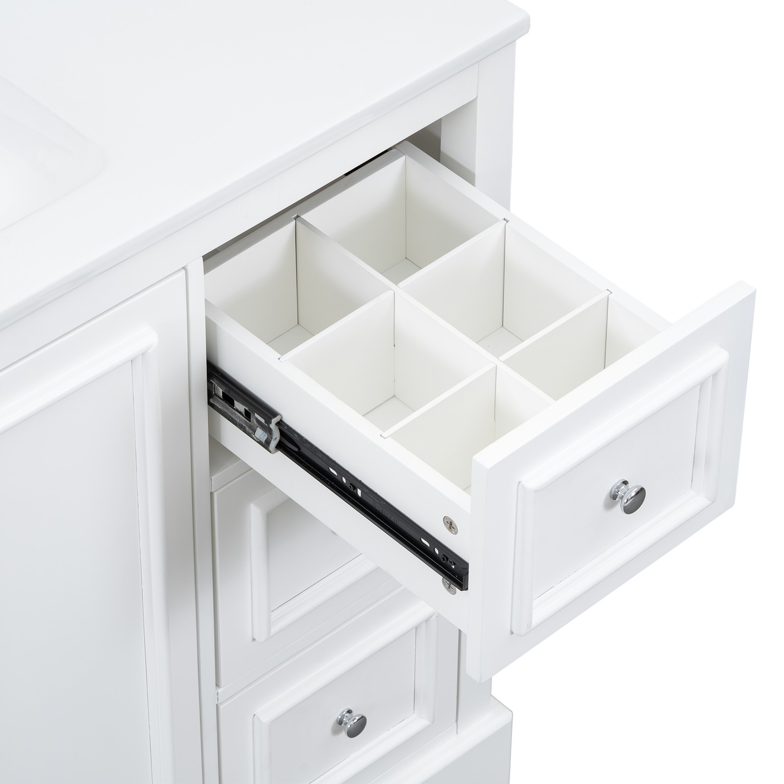 36″ White Transitional Bathroom Vanity with Ceramic Sink