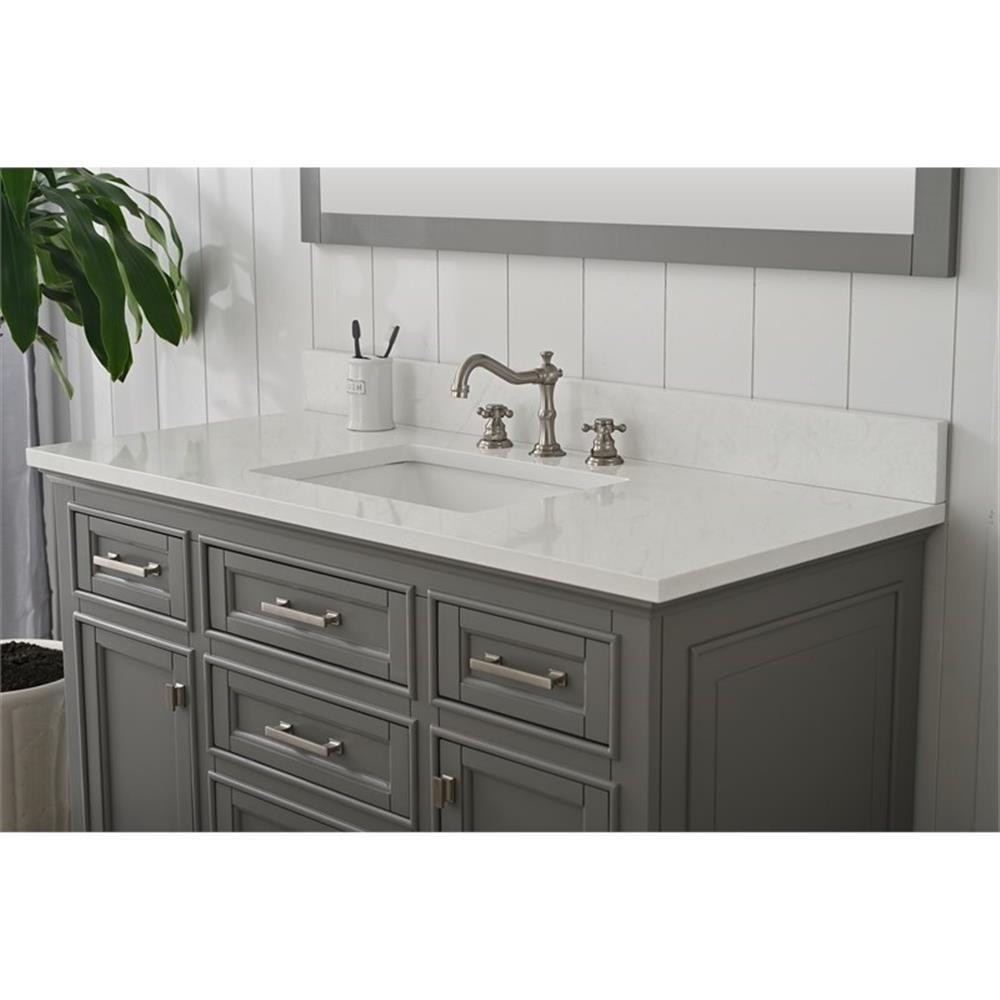 Pemberly Row Transitional 48″ Solid Birch Hardwood Single Vanity in Gray
