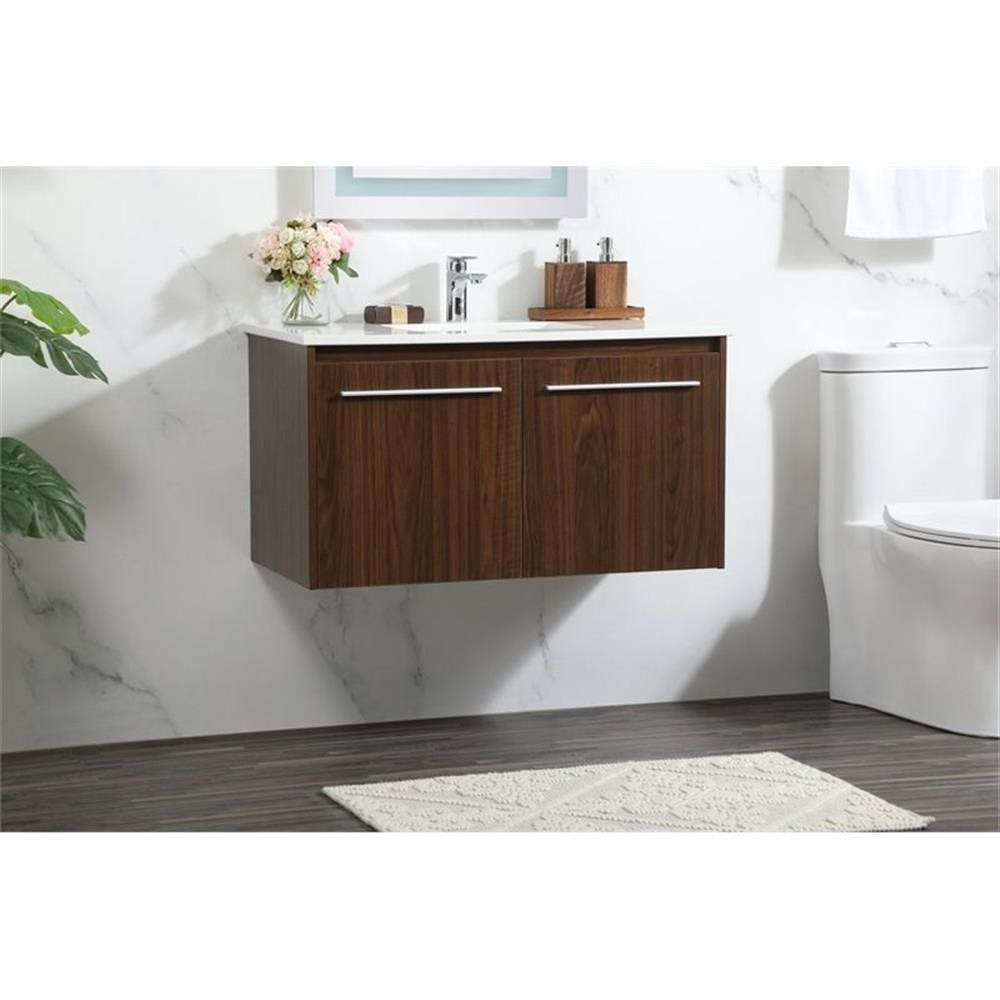 Elegant Decor Penn 36″ Aluminum Alloy MDF Single Bathroom Vanity in Walnut
