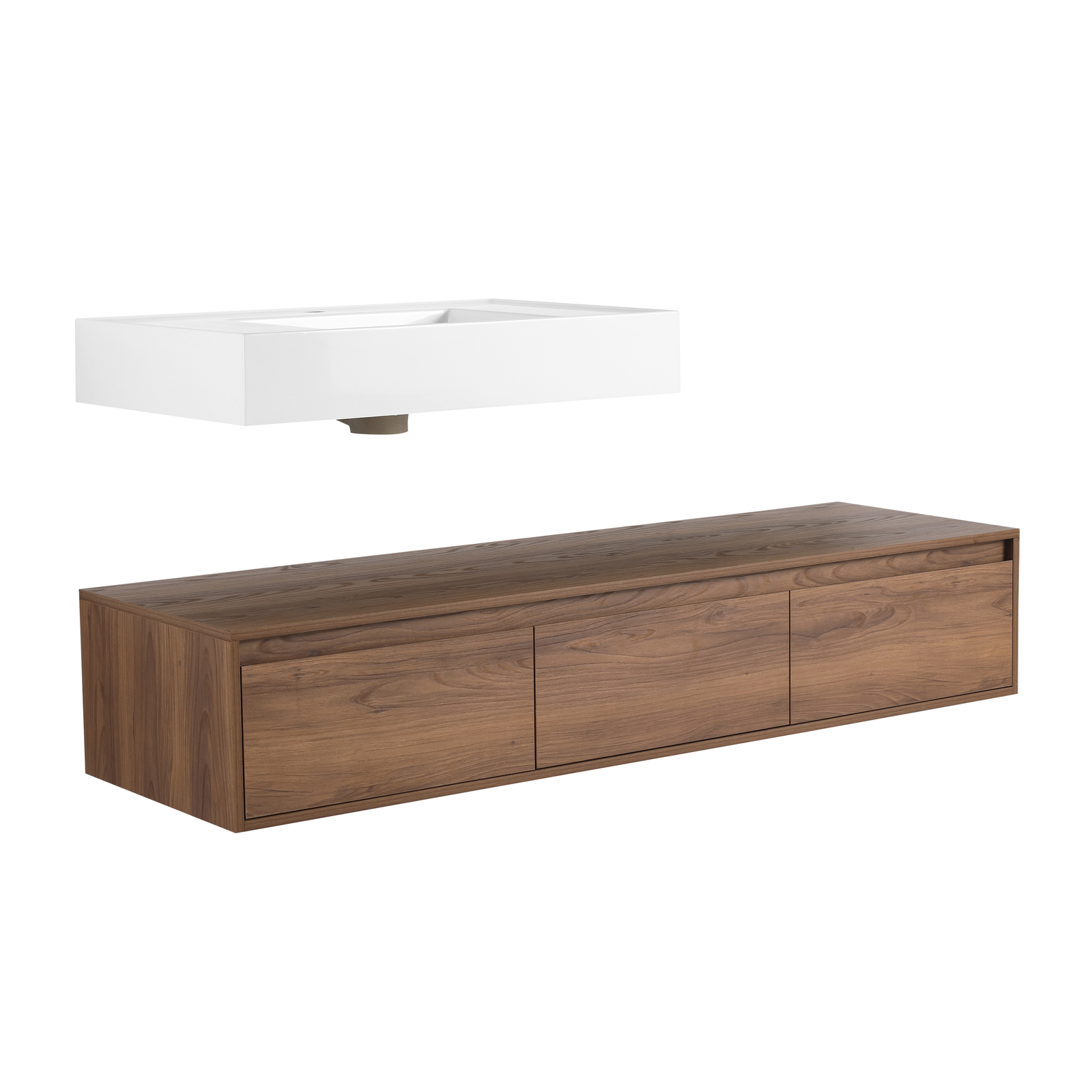 60in Floating Wall-Mounted Bathroom Vanity W/ Resin Sink+Side Cabinet +3 Drawers