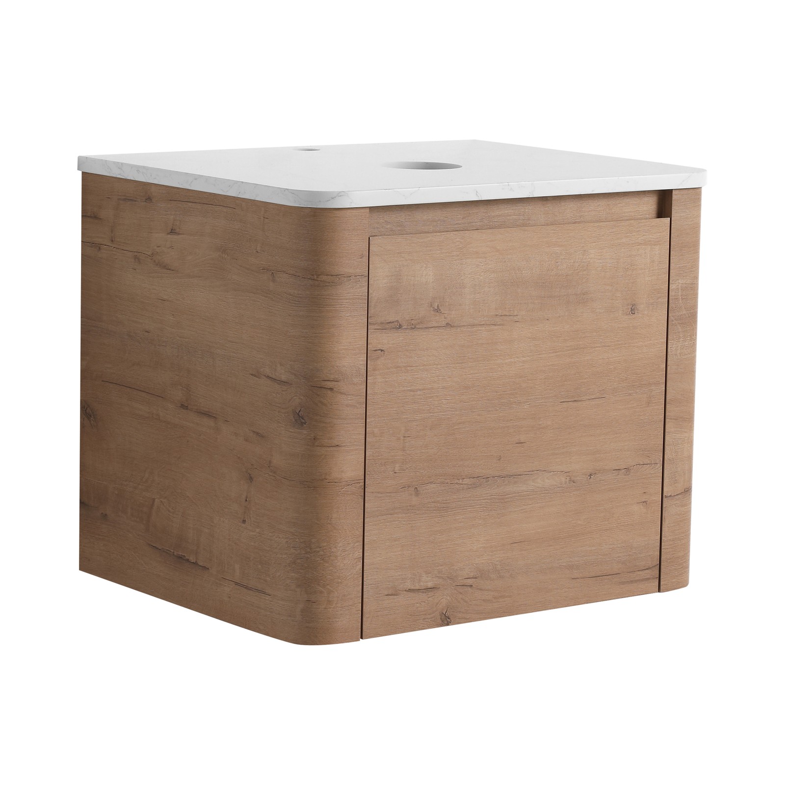 24 inch Wall-Mounted Plywood Bathroom Vanity White Top Artificial Stone Slab Oak