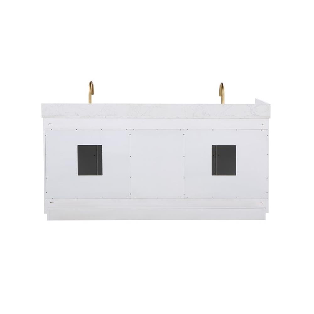 Gavino 72″ Wood Vanity in White with Grain White Composite Stone Top no Mirror