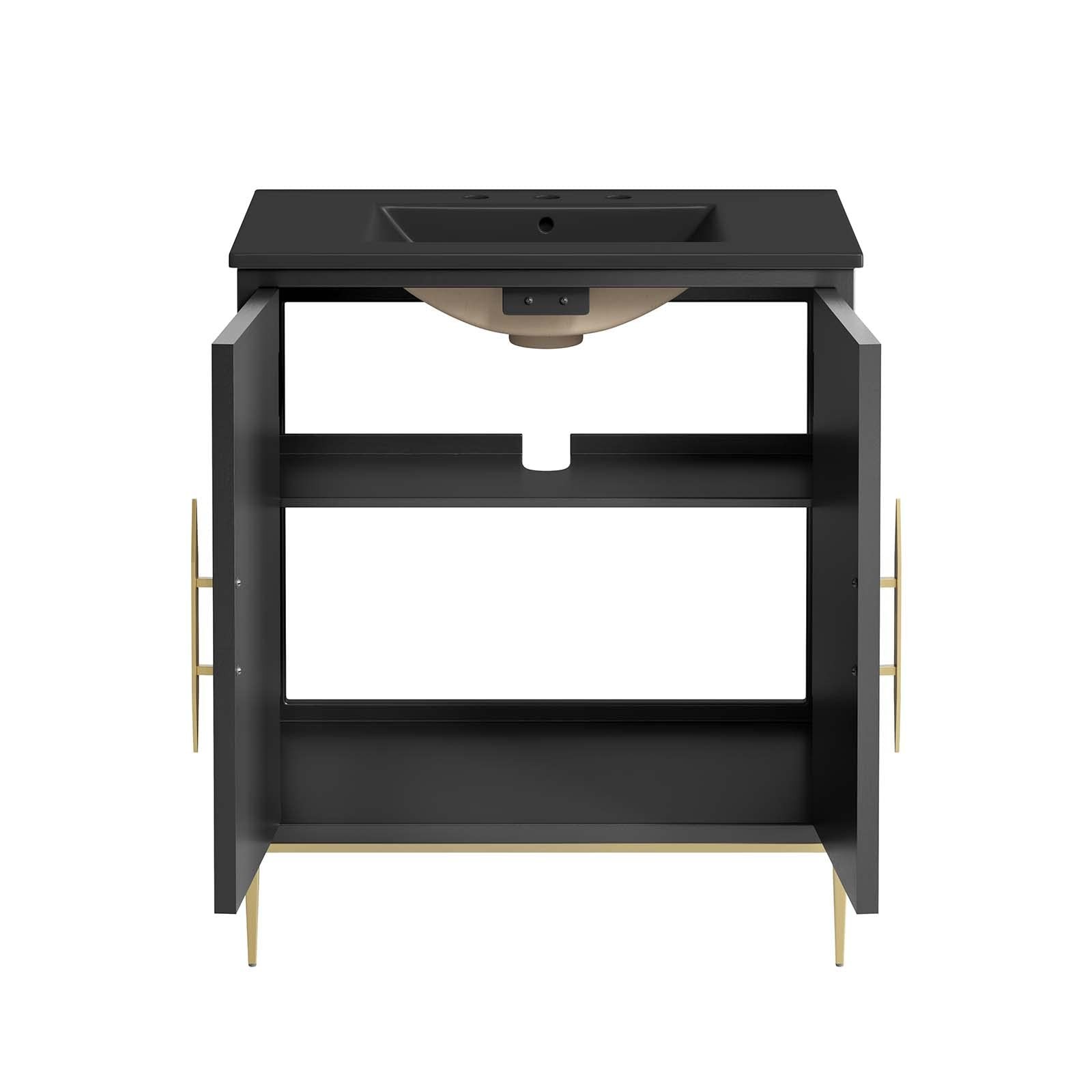 Modway Awaken 30″ Solid Wood and MDF Bathroom Vanity in Black