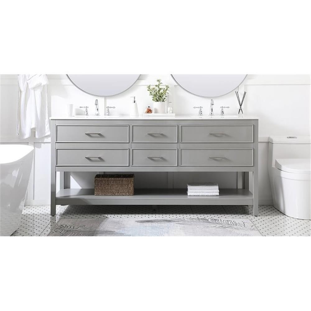 Elegant Decor Sinclaire 72″ Aluminum Alloy & MDF Double Bathroom Vanity in Gray