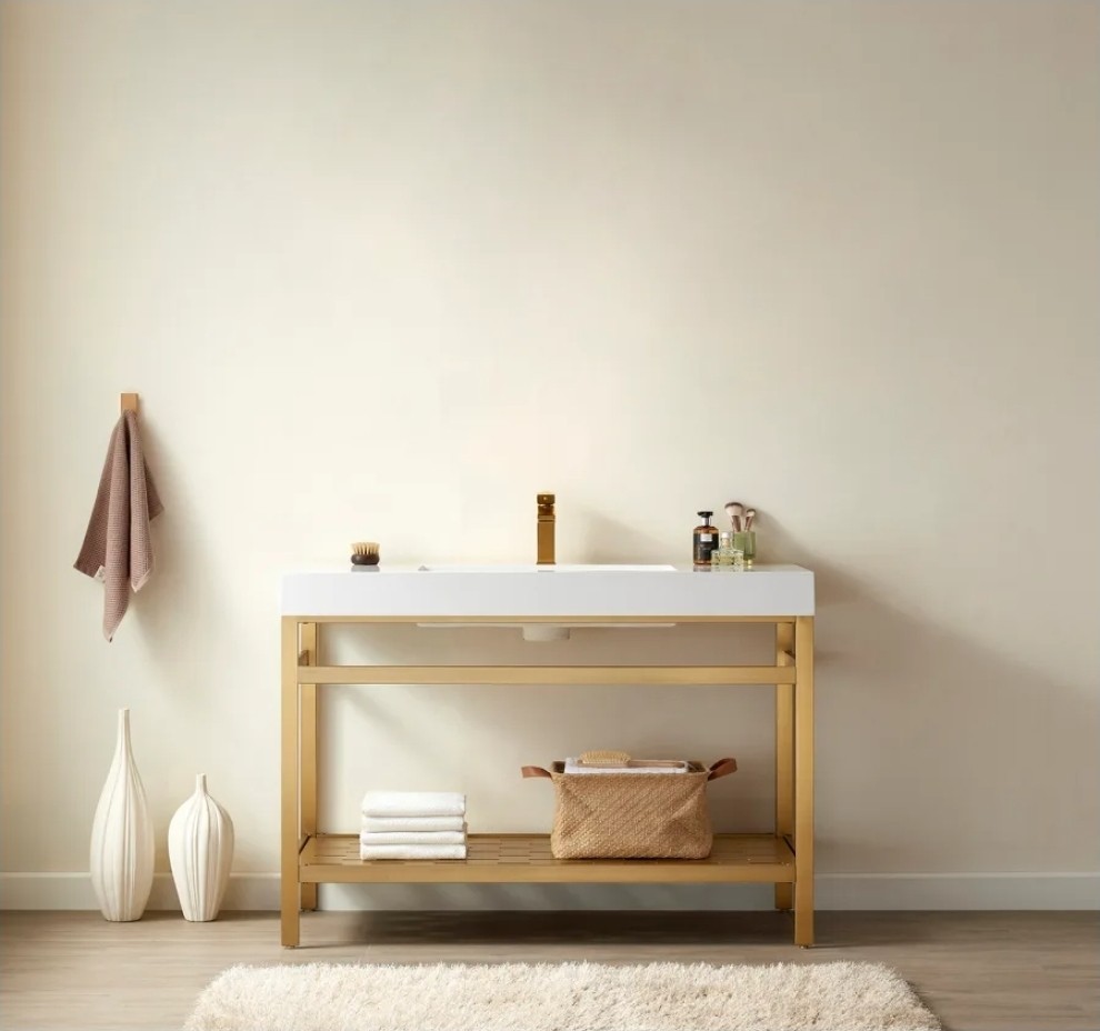 New Miseno Ablitas 48″ Free Standing Single Basin Vanity Brush Gold Frame Only