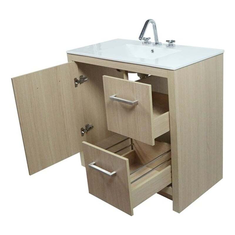 36″ Single Sink Vanity In Neutral Finish with White Ceramic Top