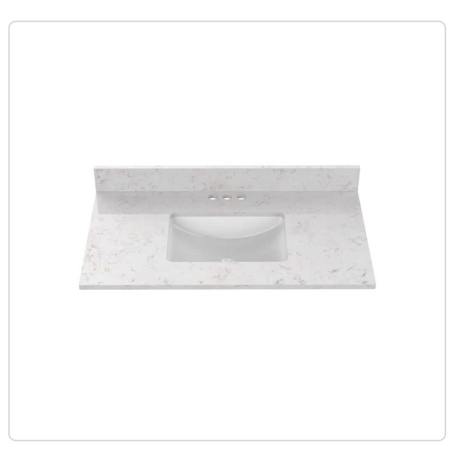 37 in. W x 22 in D Quartz white Rectangular Single Sink Vanity Top in Snow