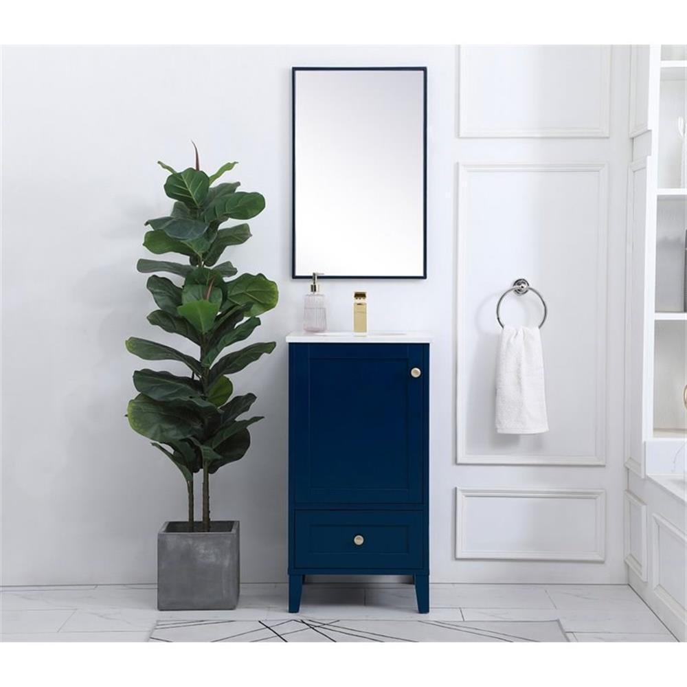 Elegant Decor Sommerville 18″ Steel and Wood Single Bathroom Vanity in Blue