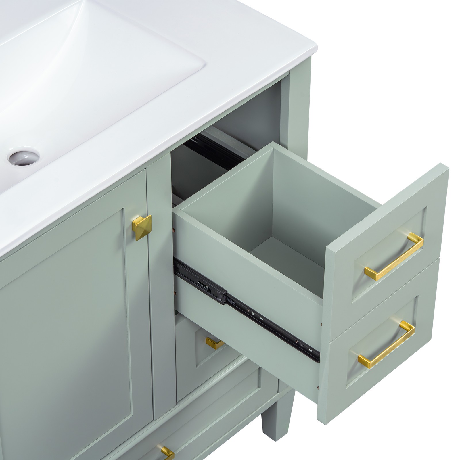 30″ Bathroom Vanity with Sink, Solid Wood Frame, Sage Green