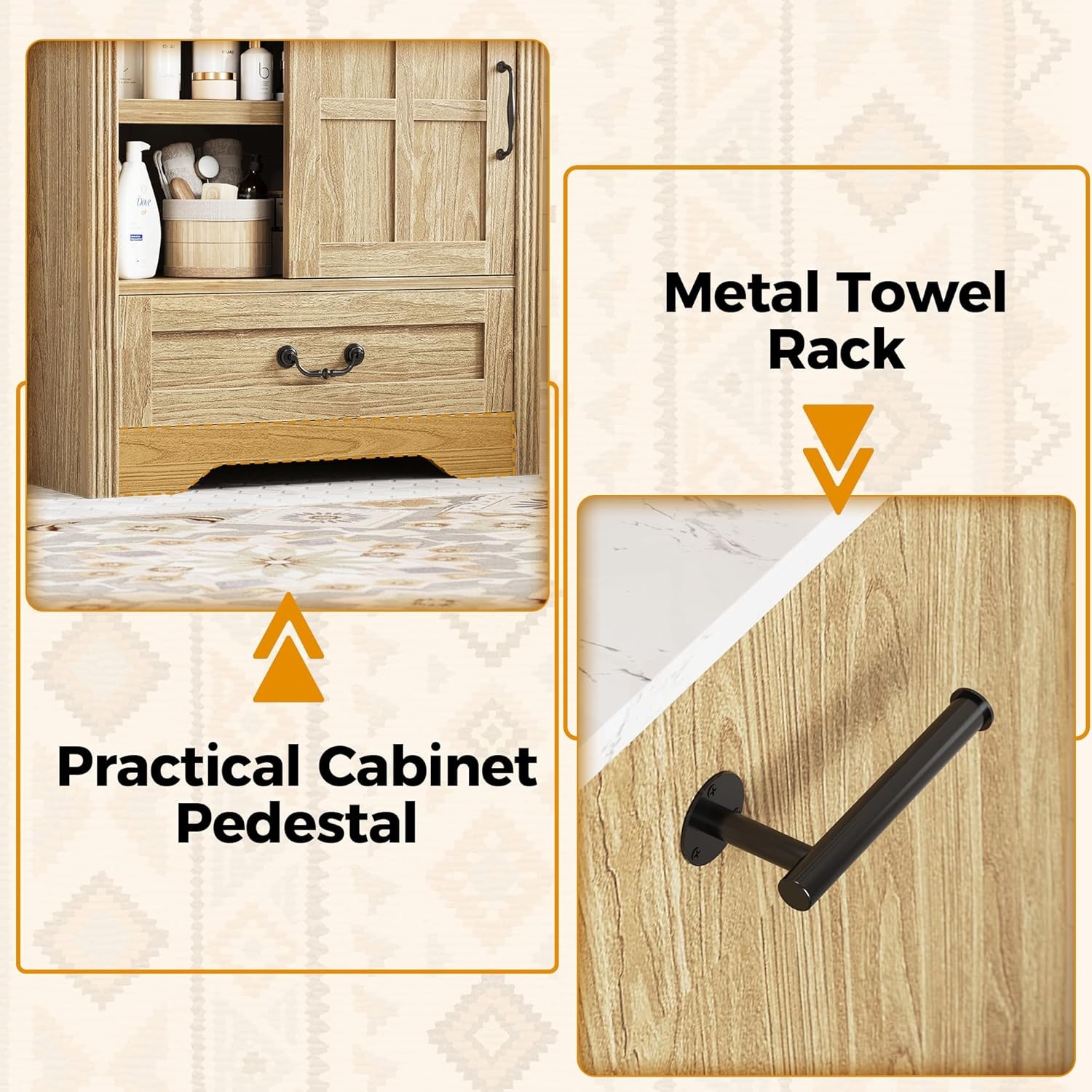 Bathroom Vanity with Sink, 30 Inch Bathroom Sink Cabinet with Drawers & Metal