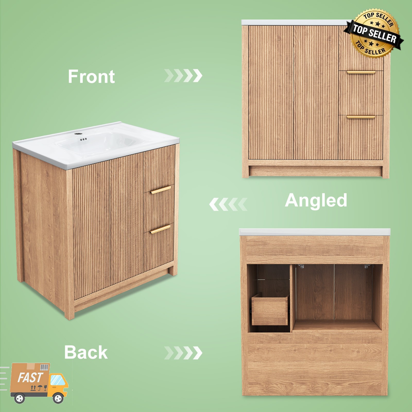 31 Inch Wooden Bathroom Vanity with Ceramic Sink Modern Bath Storage Cabinet