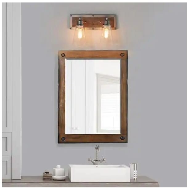 LNC Rustic Bathroom Brown Solid Wood Vanity Light A03331