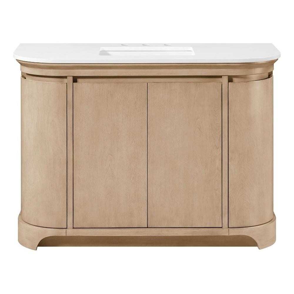 Pemberly Row 48″ Bathroom Vanity in Sahara Birch with White Countertop