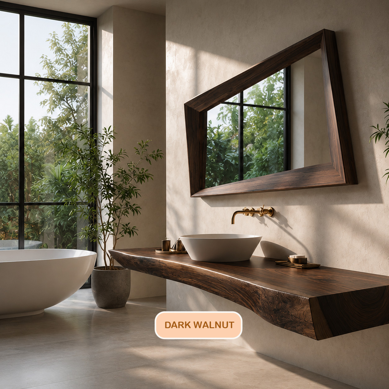 Live Edge Wall-Mounted Bathroom Vanity Countertop Solid Genuine Wood Slab