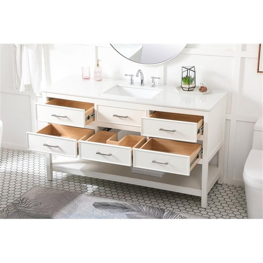 Elegant Decor Sinclaire 60″ Aluminum Alloy & MDF Single Bathroom Vanity in White
