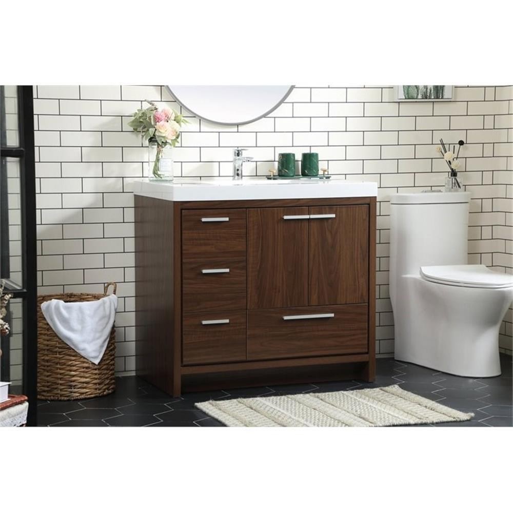 Elegant Decor Wyatt 36″ Aluminum Alloy and MDF Single Bathroom Vanity in Walnut