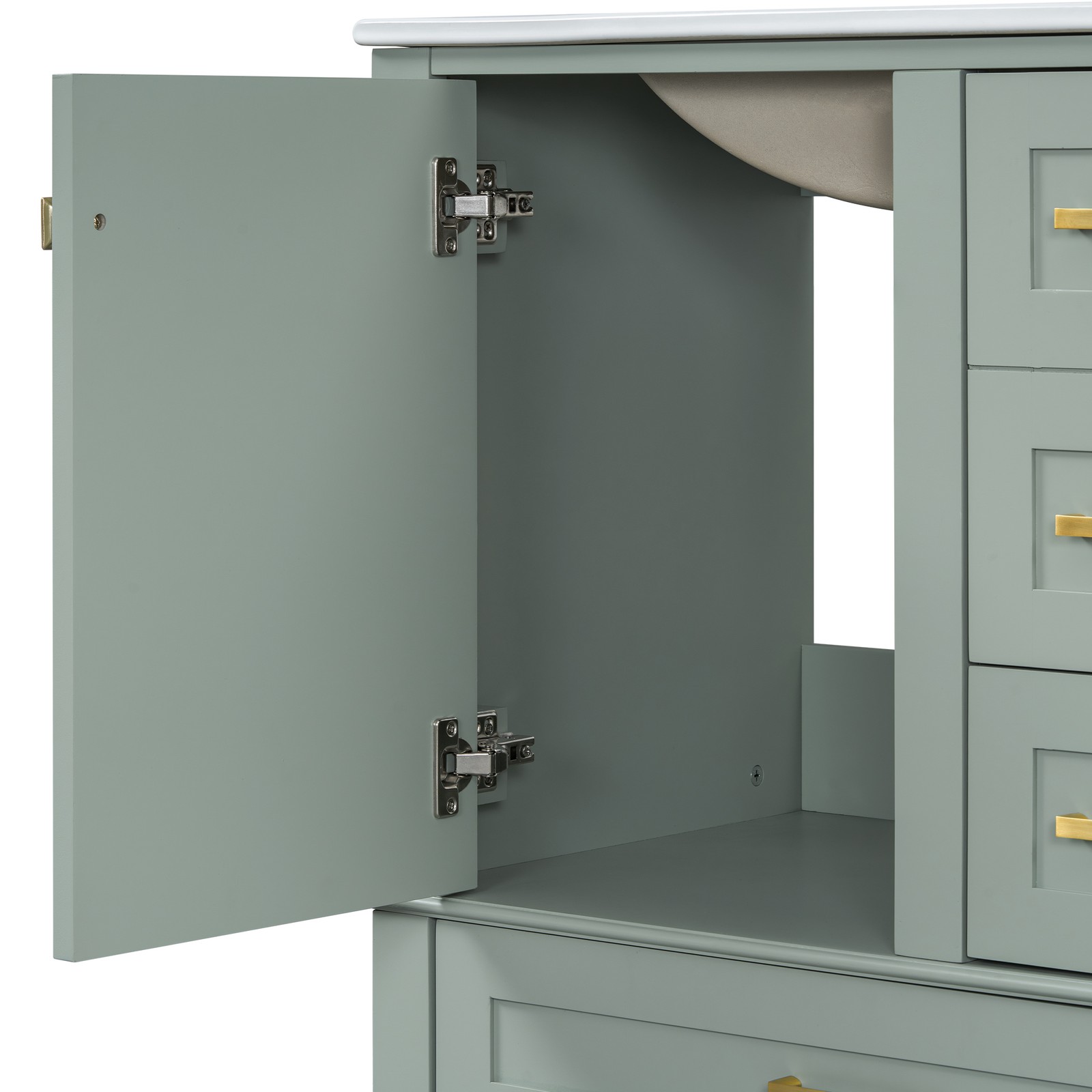 30″ Bathroom Vanity with Sink, Solid Wood Frame, Sage Green