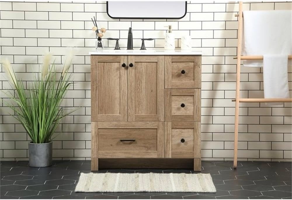 Elegant Kitchen and Bath – VF2832NT – Single Bathroom Vanity in Natural Oak