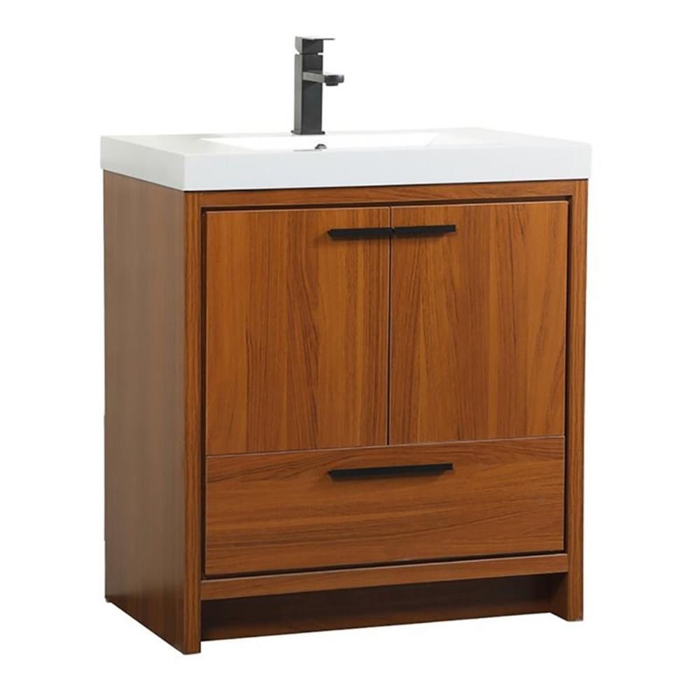Elegant Decor Wyatt 30″ Aluminum Alloy and MDF Single Bathroom Vanity in Teak
