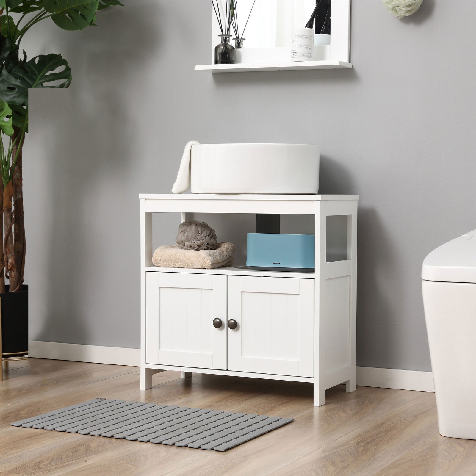 Pedestal Under Sink Cabinet w/ Doors, Bathroom Storage Organizer Unit, White