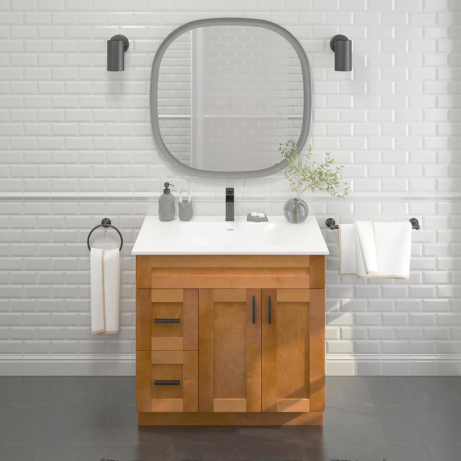 36″ Maple Shaker Sink Base Bathroom Vanity with Drawers – Easy Assembly