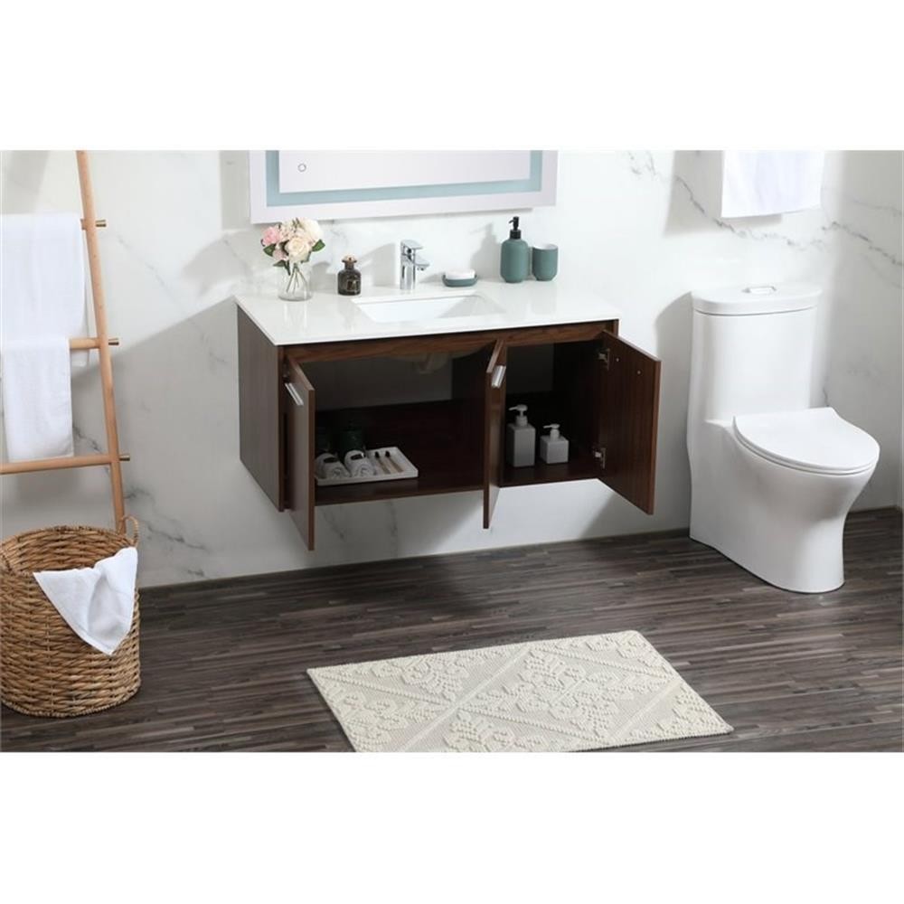 Elegant Decor Penn 40″ Aluminum Alloy MDF Single Bathroom Vanity in Walnut