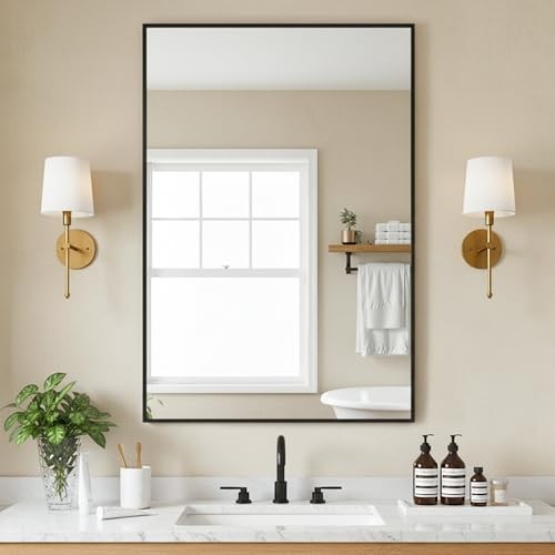 Bathroom Vanity Mirror-36″ x 24″, Shatterproof & Anti-Rust, 36″L x 24″W Black