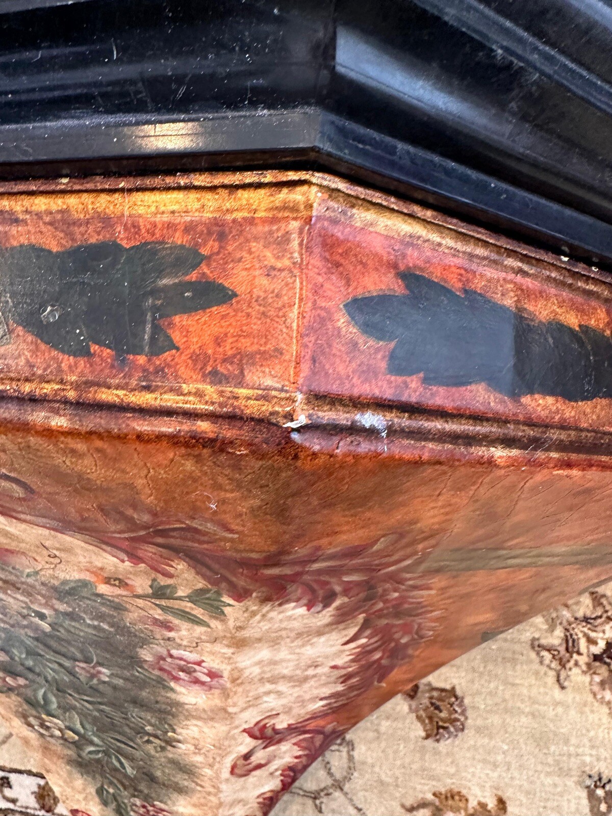 Hand Made Maitland -Smith Bathroom Vanity, Black Marble Top & Hand Painted Body