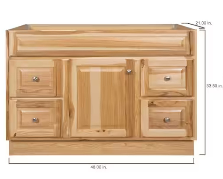 Glacier Bay Hampton 48 Bath Vanity Cabinet – Natural Hickory, Cabinet Only NEW