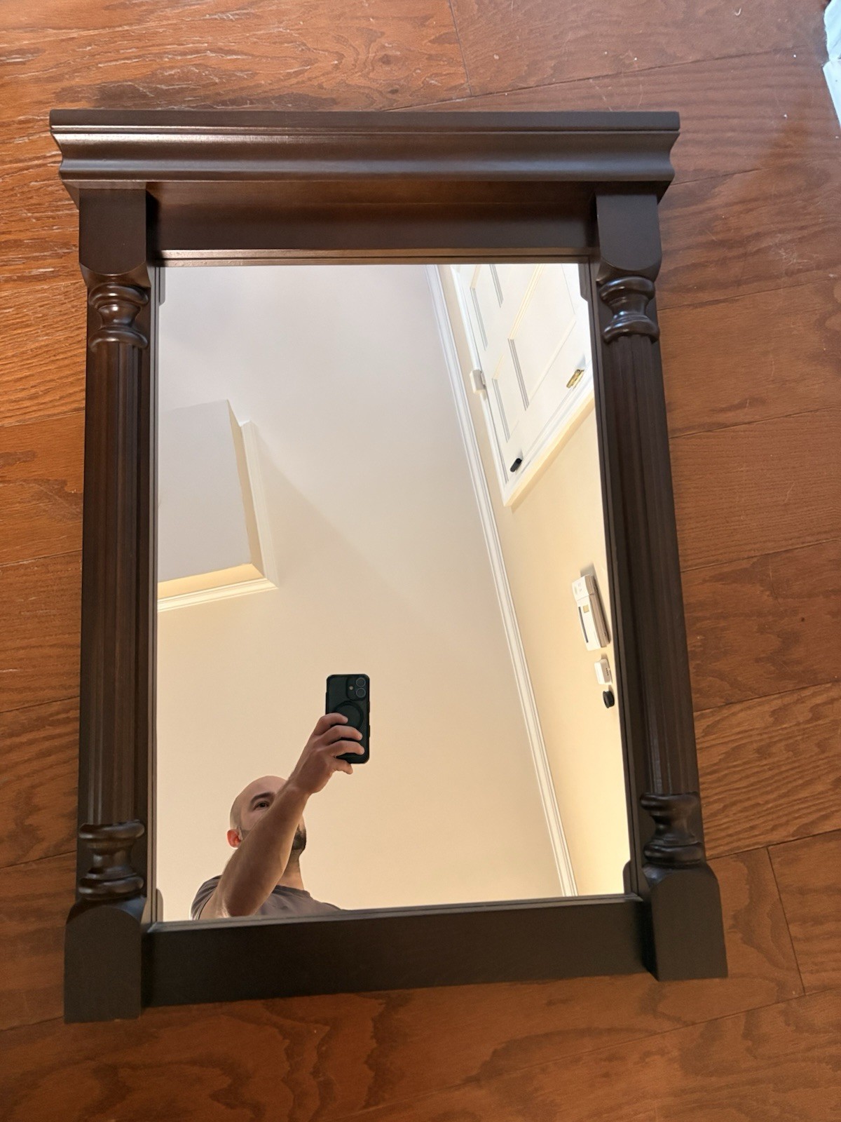 Freestanding Single Sink Bathroom Vanity w/ Mirror, Brown Wood, 28x12x36″