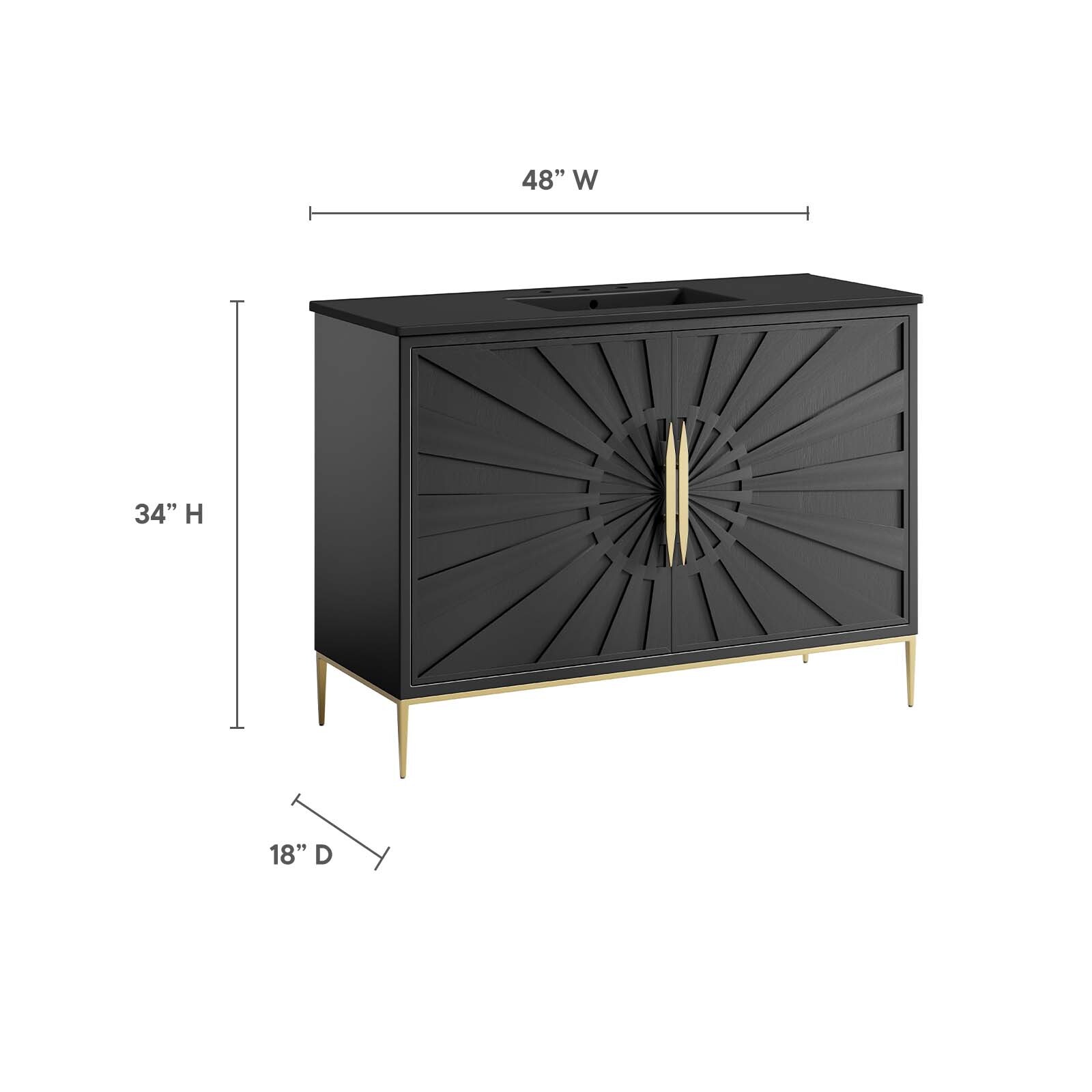 Modway Awaken 48″ Bathroom Vanity Cabinet in Black Black With Ceramic Sink Basin