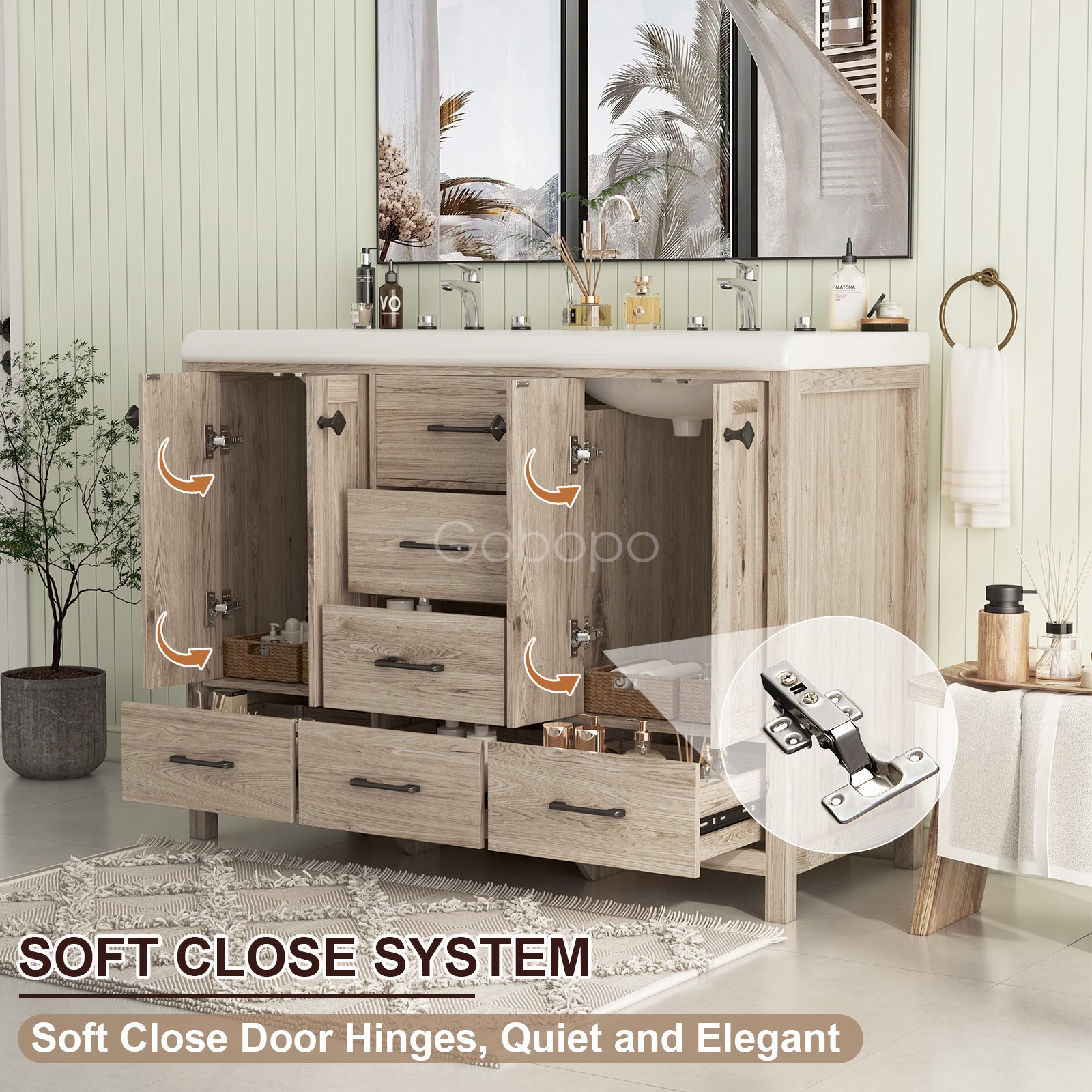 47 inch Bathroom Vanity Top w/ Double Sink Ceramic With Drawers Freestanding