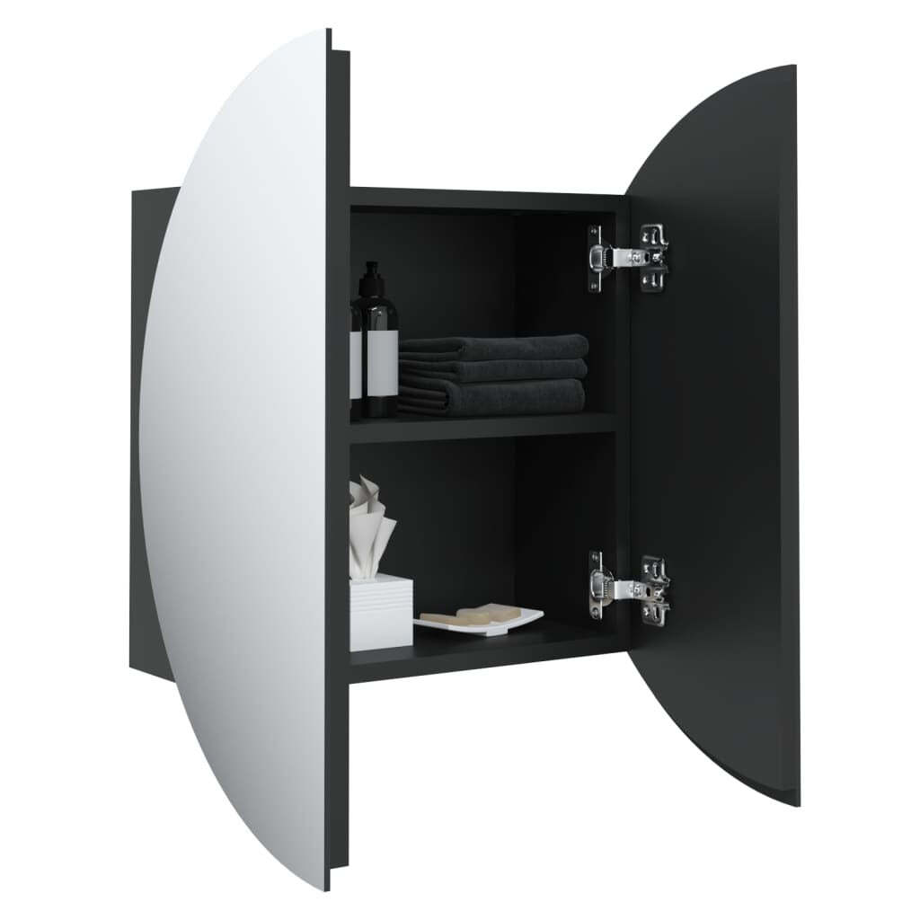 Bathroom Cabinet with Round Mirror&LED Black 15.7″x15.7″x6.9″