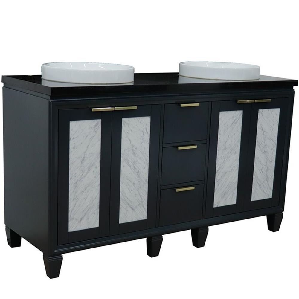 Trento 61″ Solid Wood Double Round Sink Vanity in Dark Gray/Black Galaxy