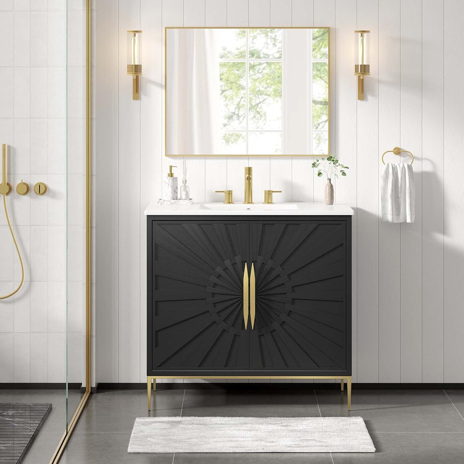 36″ Awaken Bathroom Vanity Cabinet in Elegant White and Black Finish
