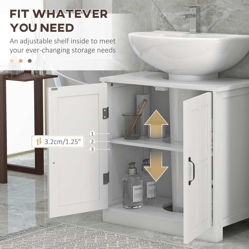 Pedestal Bathroom Storage Cabinet White Adjustable Shelf Under Sink Organizer