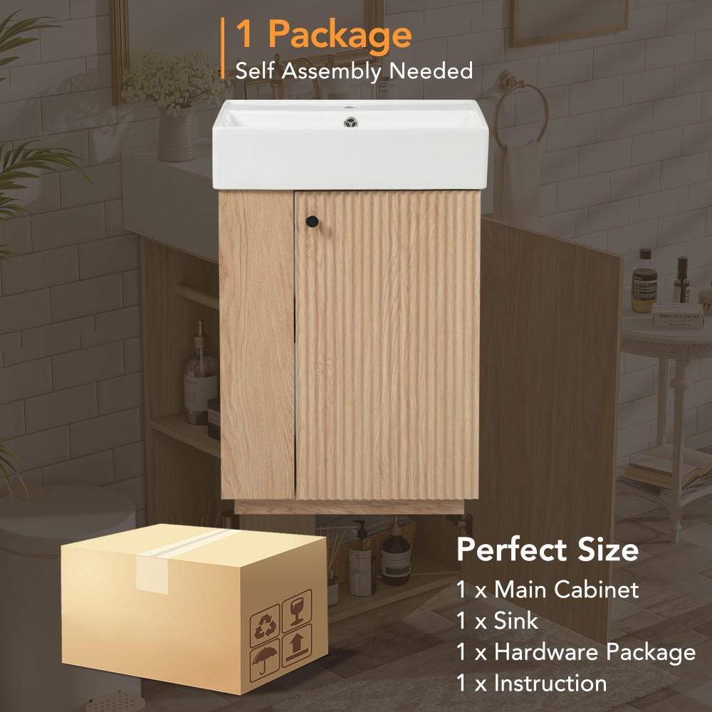 21.6″ Freestanding Bathroom Vanity w/Ceramic Sink, Wood Grain Cabinet,Storage