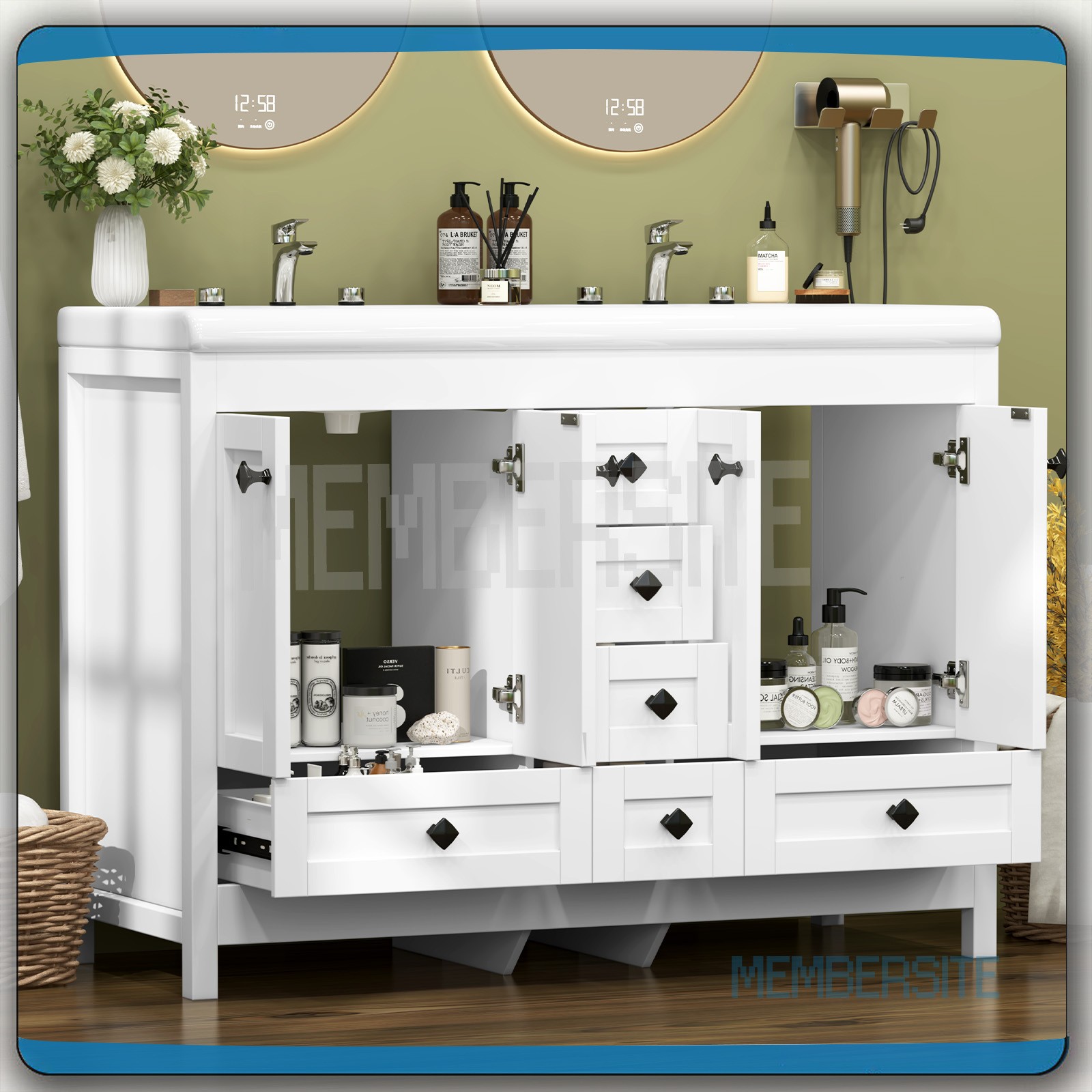 Bathroom Vanity 47.3″ Bathroom Sink Cabinet w/Soft Closing Doors 6 Drawers White