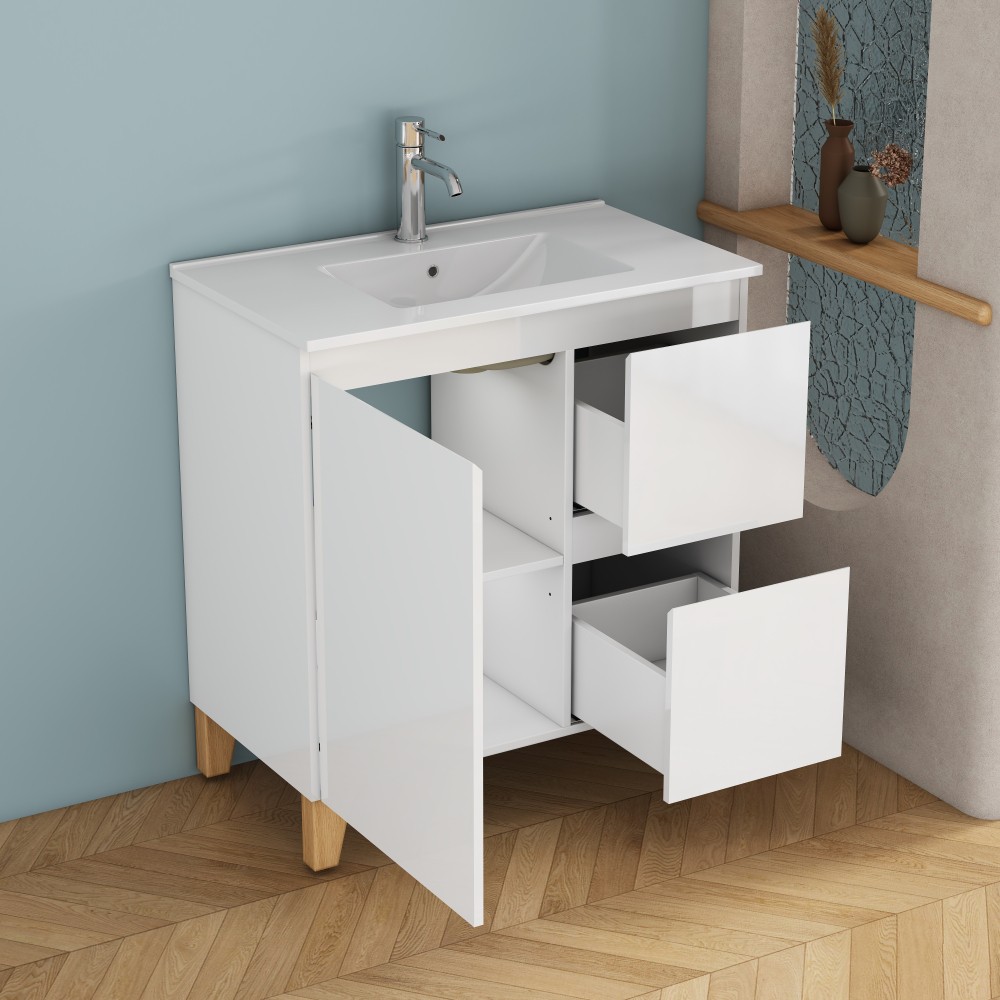 Bathroom Vanity W Sink Features 1 Door A 2 Drawers Includes Soft-Close Mechanism