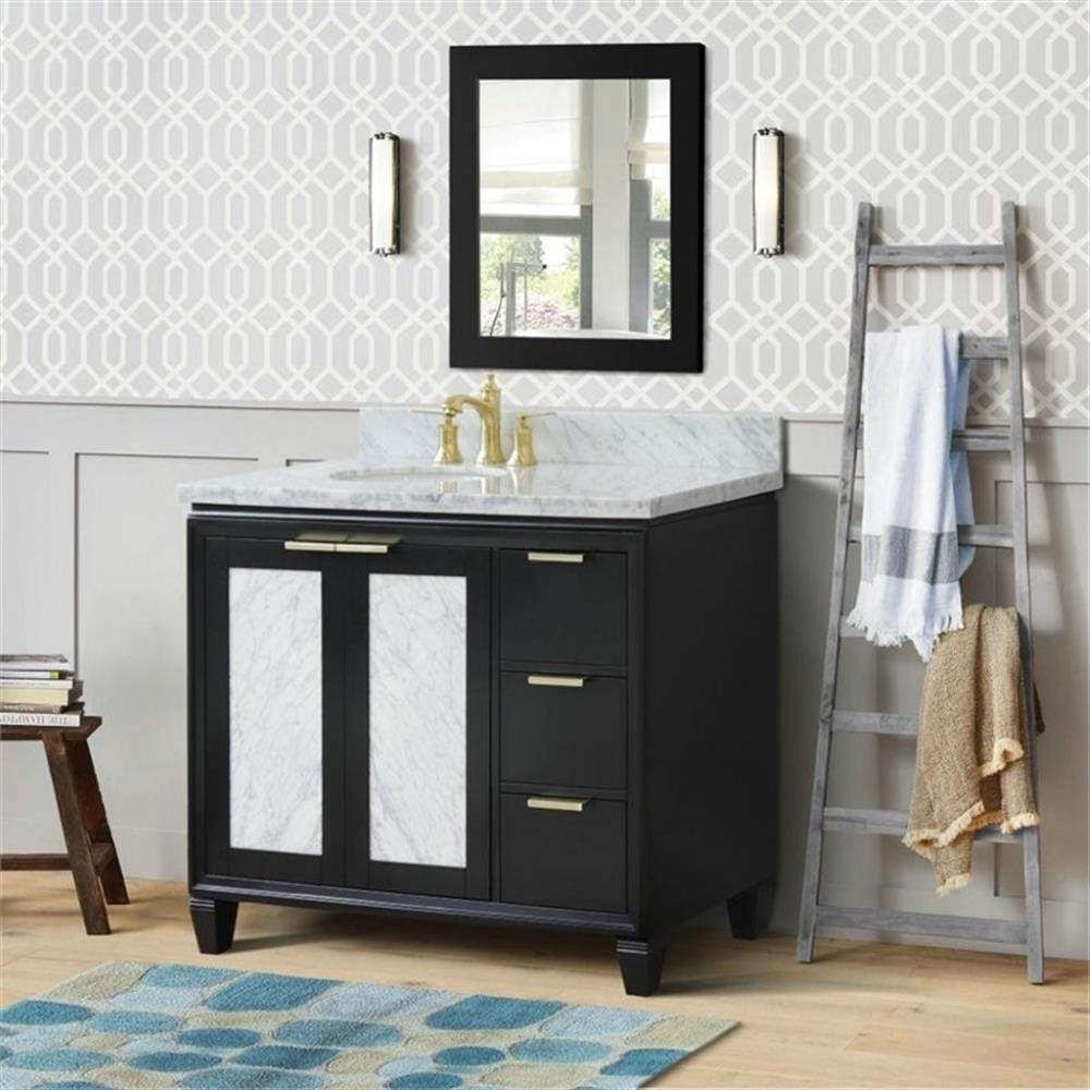 Trento 43″ Solid Wood Vanity with Left Oval Sink in Blue/White Carrara