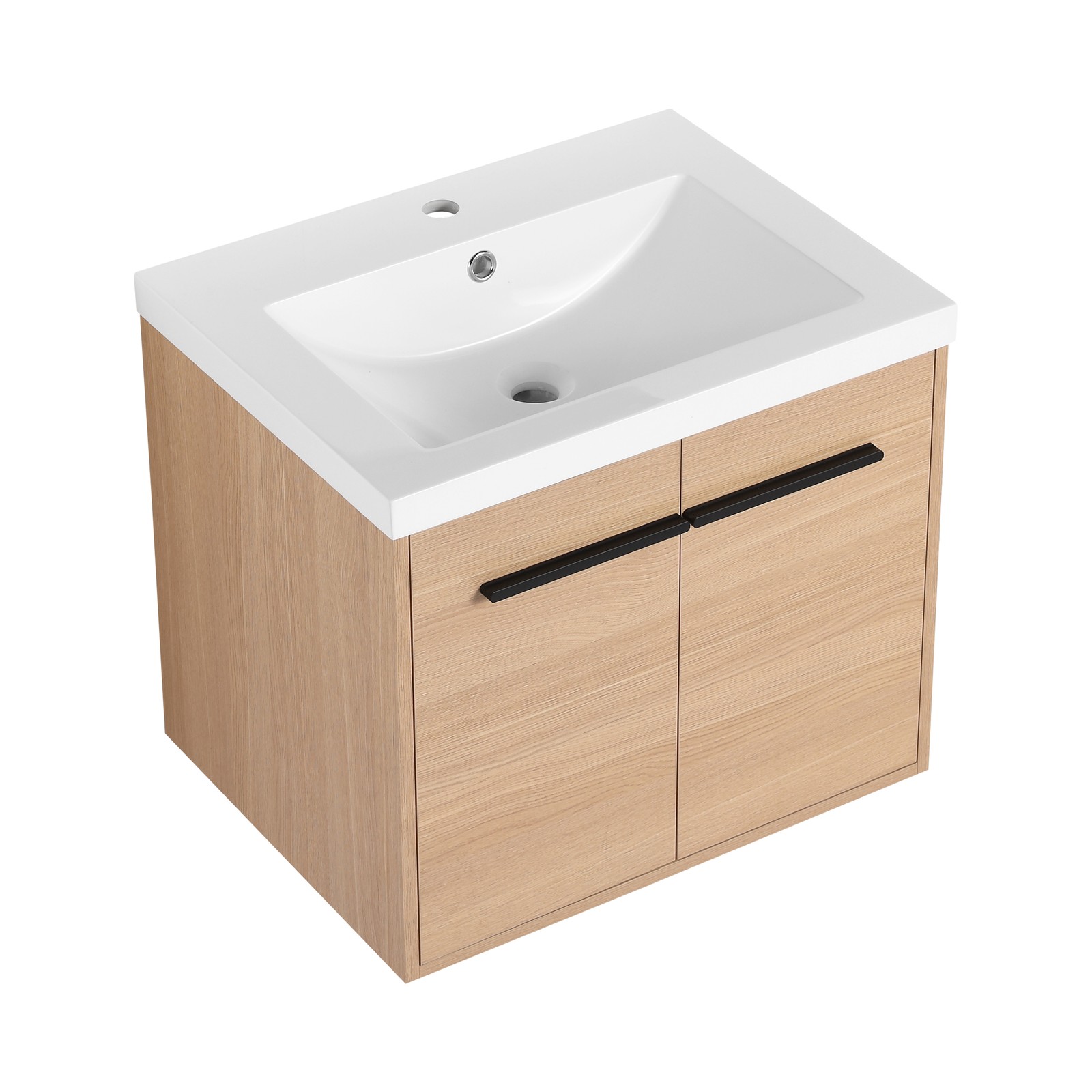 24″ Floating Wall Mounted Bathroom Vanity Cabinet with Resin Basin Natural Oak