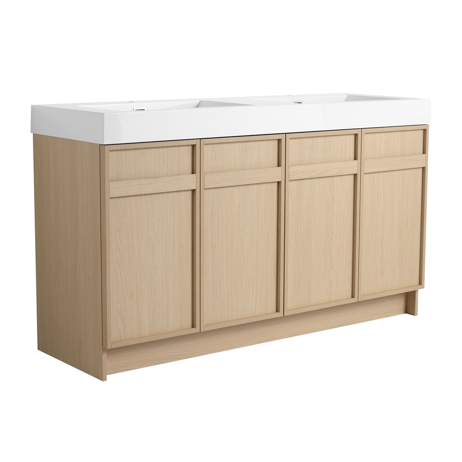 60in Plywood Double Sink Bathroom Vanity Cabinet W/ 4 Doors White Resin Sink