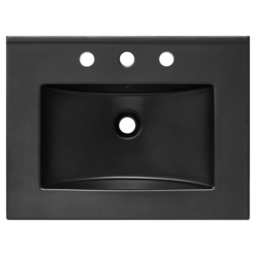 Pemberly Row Ceramic Modern 24″ Bathroom Sink in Black With Rectangular Basin