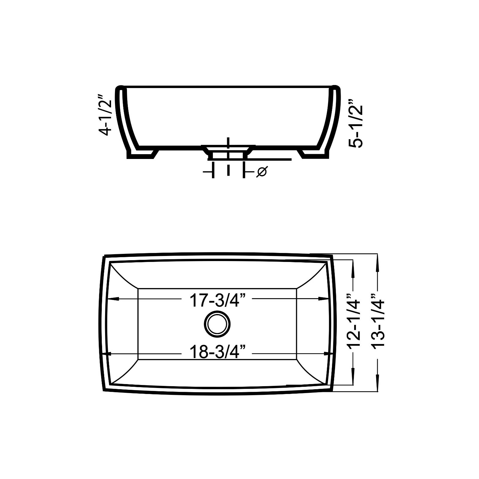 Tub Rectangular Vessel Bathroom Sink 18-3/4″ X 13-1/4″ X 5-1/2″ Ivory Porcelain