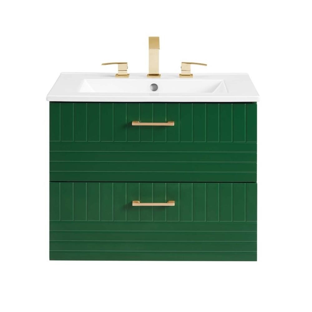 Modway Daybreak 24″ Modern Wood/Ceramic Bathroom Vanity in Green/White