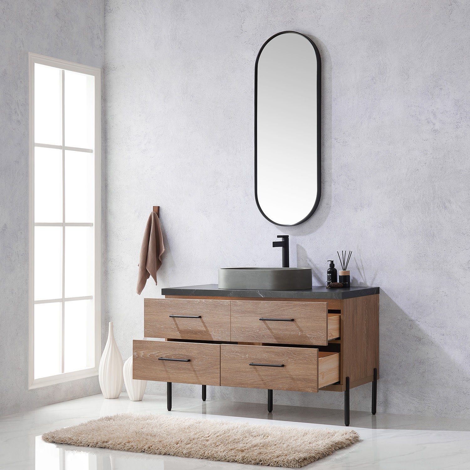 Miseno MV-705148O Trento 48″ – North American Oak / Black