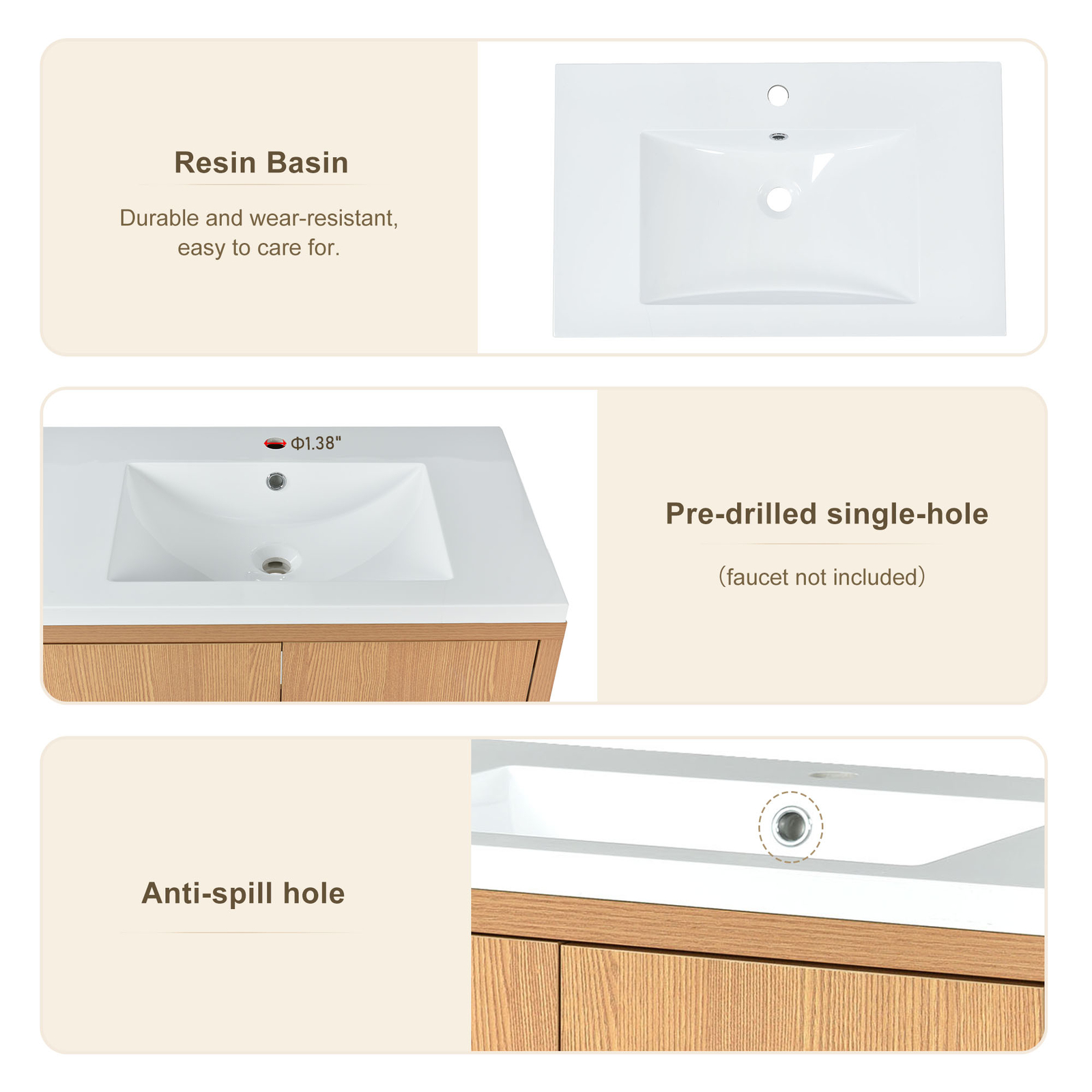 30 Inch Floor Mount Vanity Cabinet Resin Sink Bathroom Furniture Set Storage