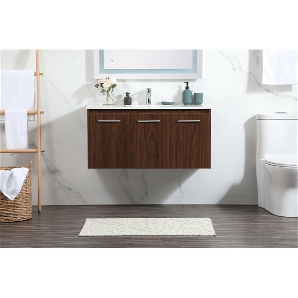 Elegant Decor Penn 40″ Aluminum Alloy MDF Single Bathroom Vanity in Walnut
