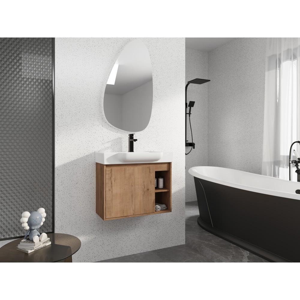 28” Wall-Mounted Bathroom Vanity with White Ceramic Sink & Soft-Close Door