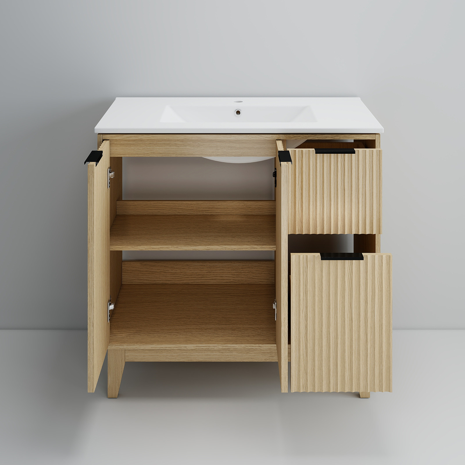 36″ Modern Light Oak Bathroom Vanity with Undermount Sink & Soft-Close Doors